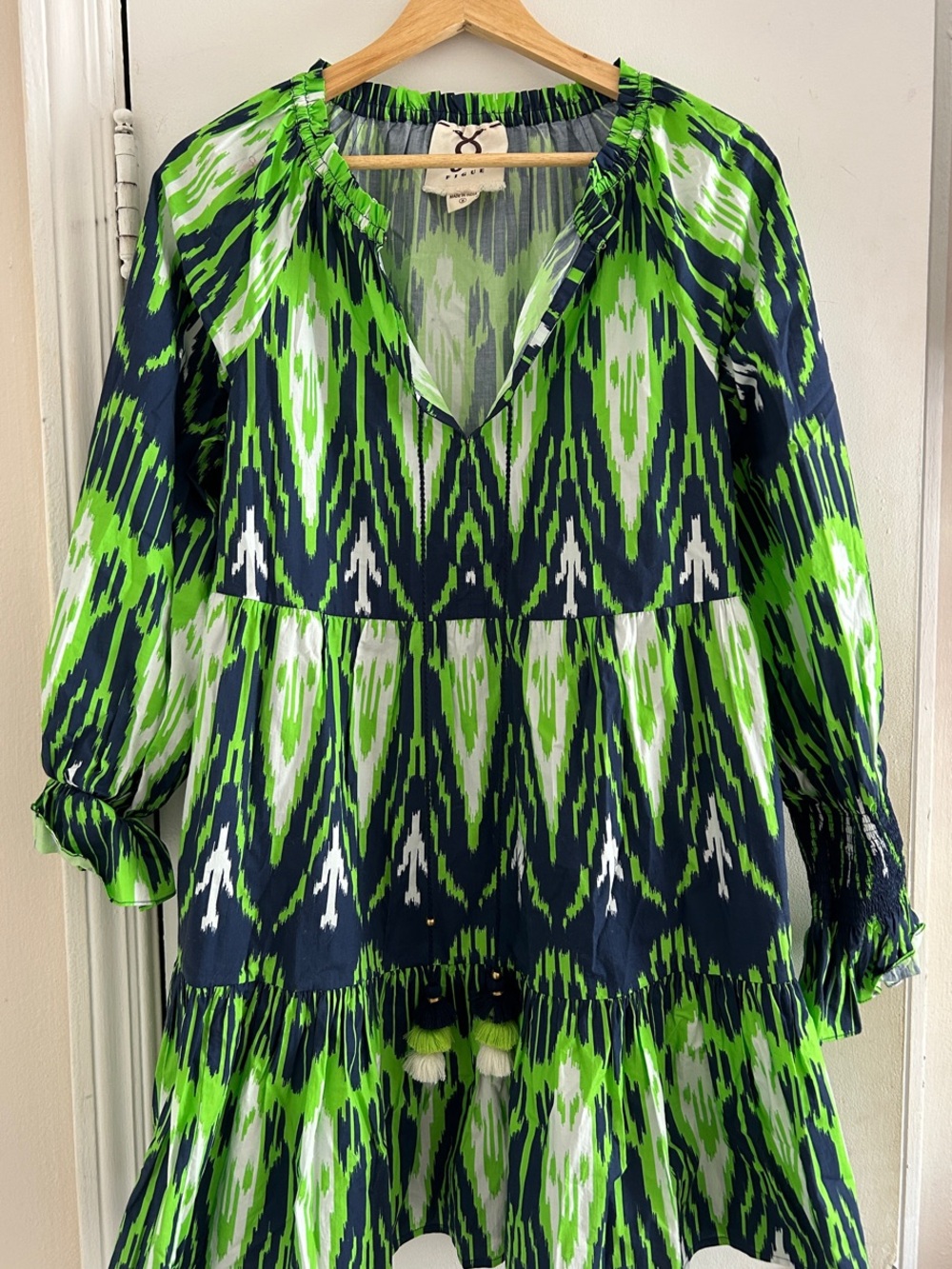 Figue "Bella" Ikat-Print Tiered Mini Dress